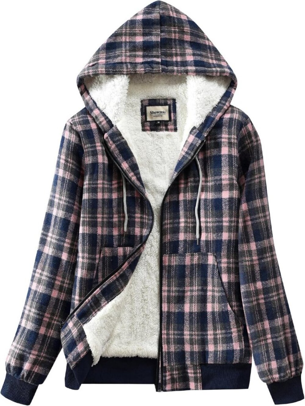 Cozy Women's Casual Plaid Zip Jacket with Sherpa Lining - Perfect for Fall!